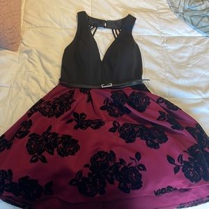 A black and maroon floral dress